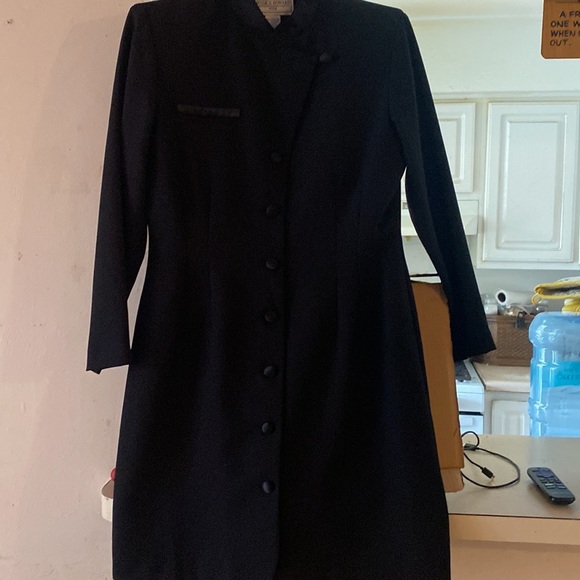 Black button down dress w satin highlights collar pocket. 8 buttons down - Picture 6 of 8